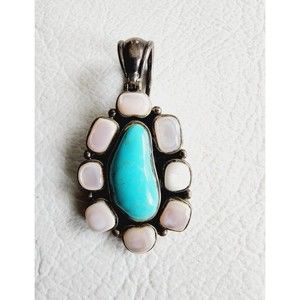 CSX Sterling Silver 925 Thailand Turquoise Mother of Pearl Southwestern Pendant